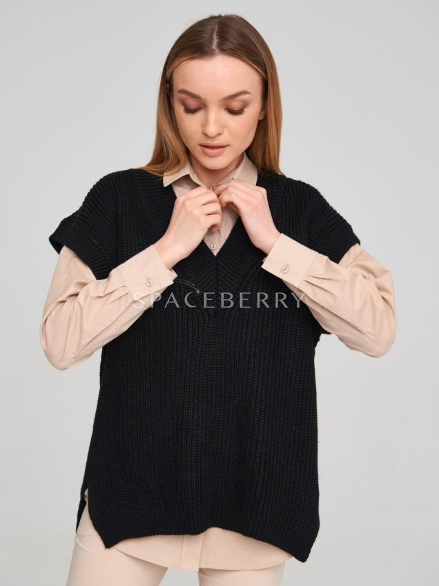 Женский вязаный джемпер оверсайз, жилет